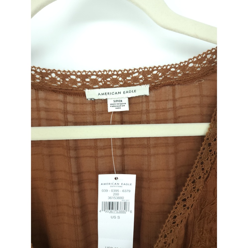 American Eagle MiniDress Women S Rust Brown LaceRuffle Tier Boho Western Peasant - Picture 9 of 9